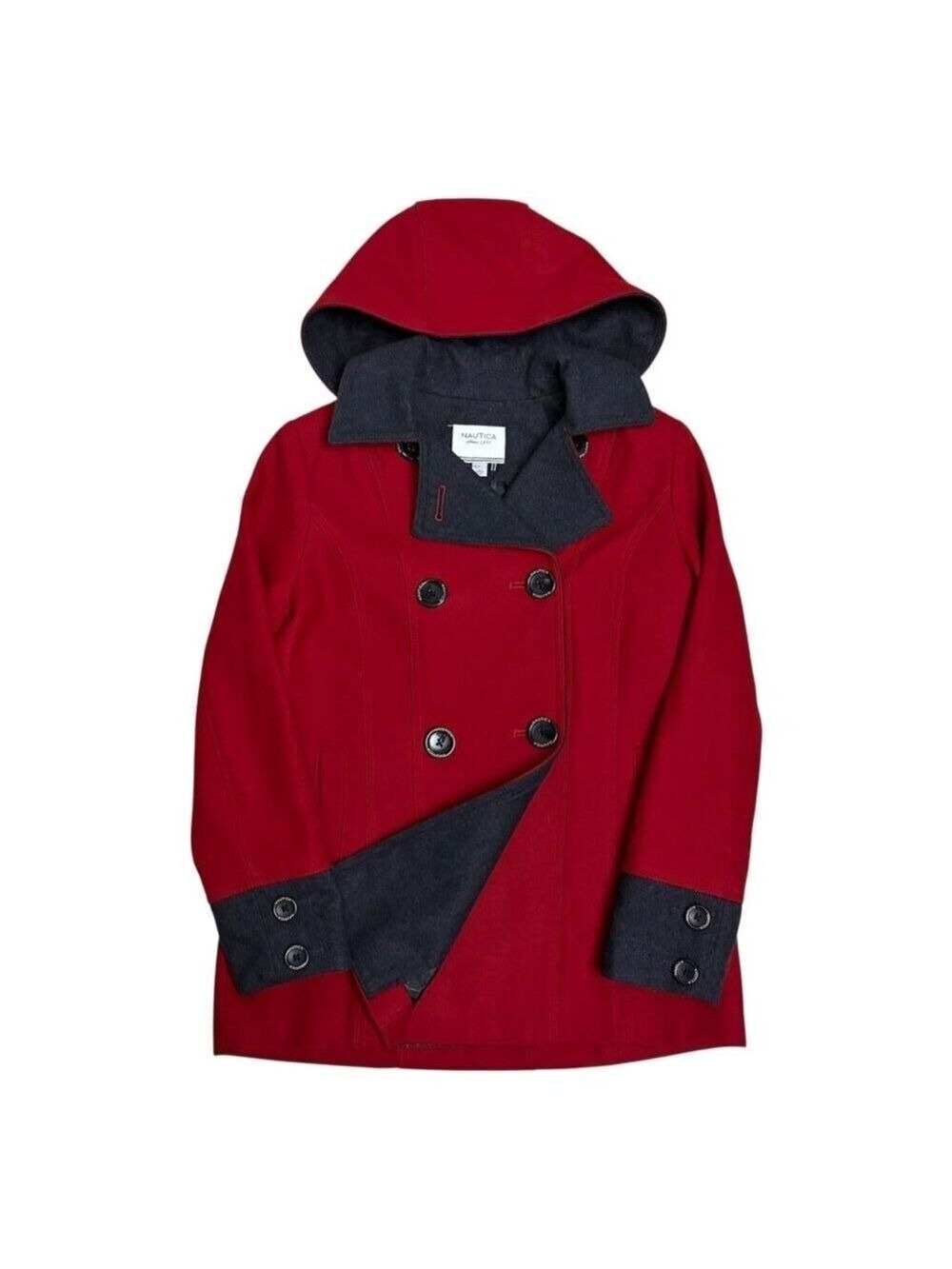 NAUTICA Recycled Wool Blend Winter Designer Casual Red Pea Coat Womens Medium